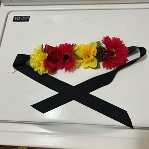 Floral Headband with Black Ribbon